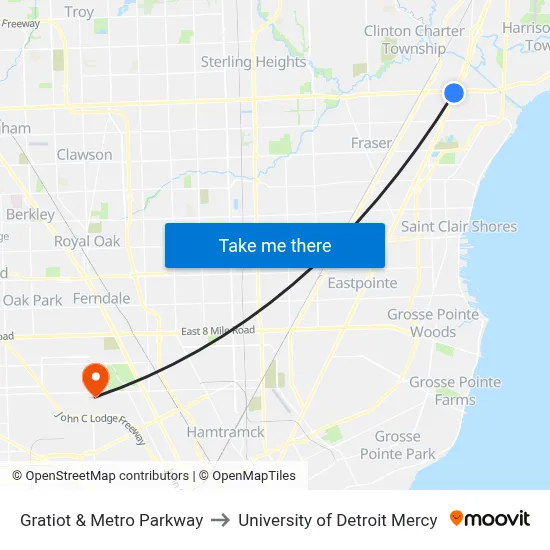 Gratiot & Metro Parkway to University of Detroit Mercy map