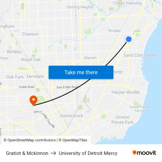 Gratiot & Mckinnon to University of Detroit Mercy map