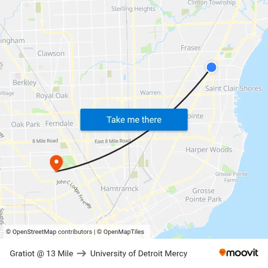 Gratiot @ 13 Mile to University of Detroit Mercy map