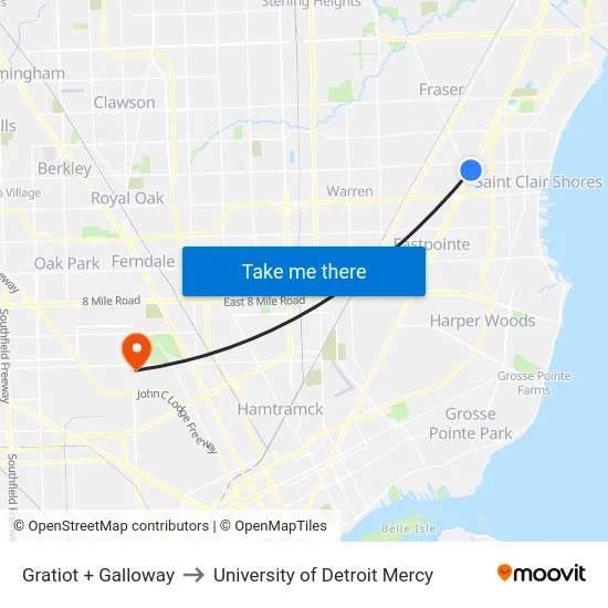 Gratiot & Galloway to University of Detroit Mercy map