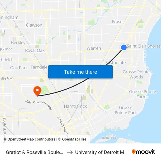 Gratiot & Roseville Boulevard to University of Detroit Mercy map