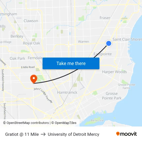 Gratiot @ 11 Mile to University of Detroit Mercy map