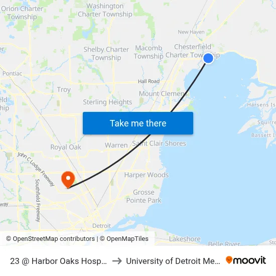 23 @ Harbor Oaks Hospital to University of Detroit Mercy map
