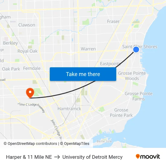 Harper & 11 Mile NE to University of Detroit Mercy map