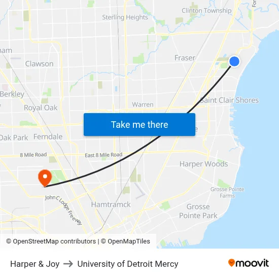Harper & Joy to University of Detroit Mercy map