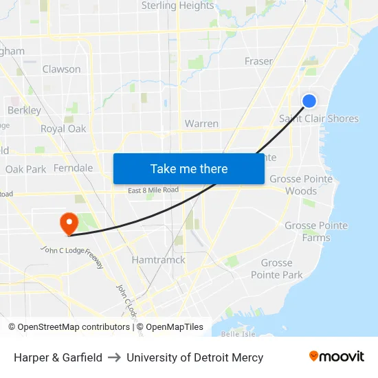 Harper & Garfield to University of Detroit Mercy map