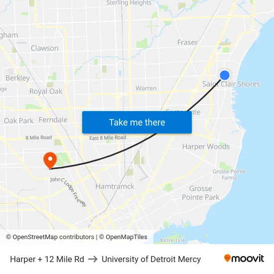 Harper @ 12 Mile to University of Detroit Mercy map