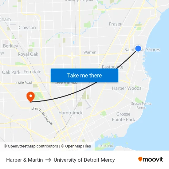 Harper & Martin to University of Detroit Mercy map