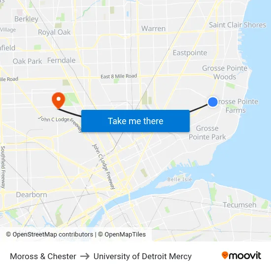 Moross & Chester to University of Detroit Mercy map