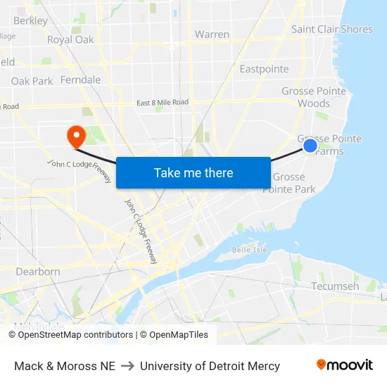 Mack & Moross NE to University of Detroit Mercy map