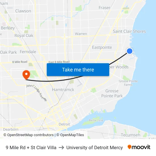 9 Mile & St Clair Villa to University of Detroit Mercy map