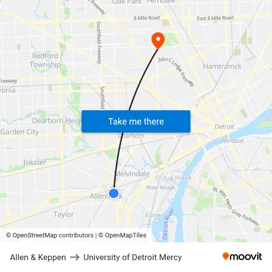 Allen & Keppen to University of Detroit Mercy map