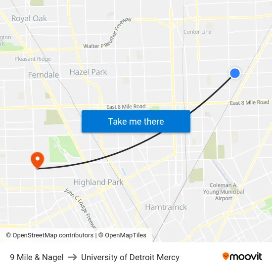 9 Mile & Nagel to University of Detroit Mercy map
