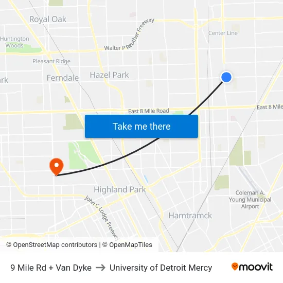 9 Mile & Van Dyke to University of Detroit Mercy map