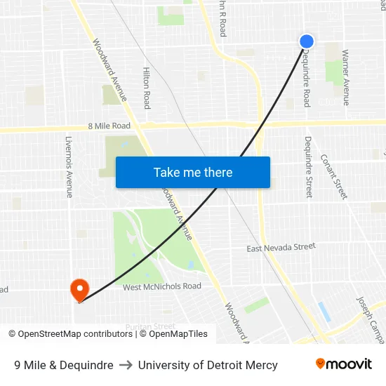 9 Mile & Dequindre to University of Detroit Mercy map