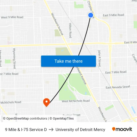 9 Mile & I-75 Service D to University of Detroit Mercy map