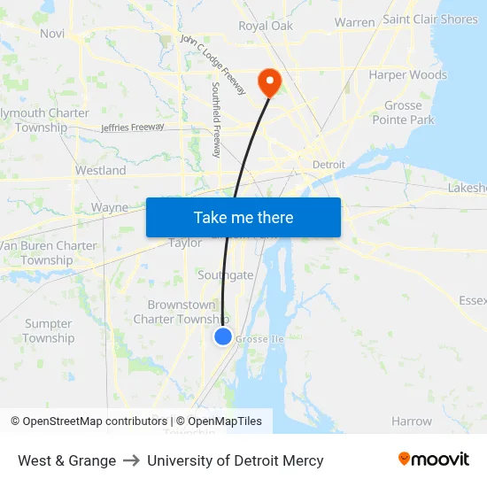 West & Grange to University of Detroit Mercy map