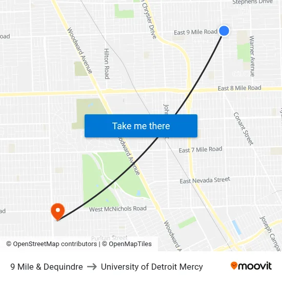 9 Mile & Dequindre to University of Detroit Mercy map