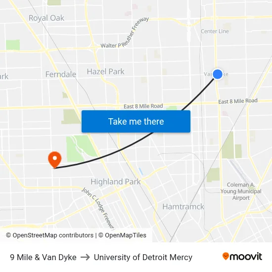 9 Mile & Van Dyke to University of Detroit Mercy map