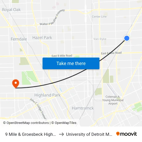 9 Mile & Groesbeck Highway to University of Detroit Mercy map