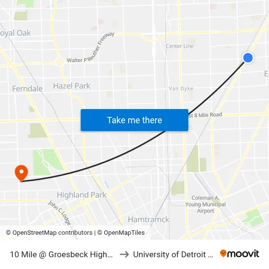 10 Mile @ Groesbeck Highway NE to University of Detroit Mercy map