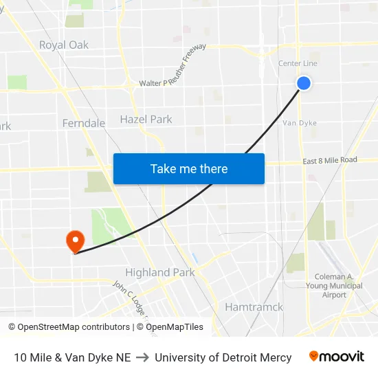 10 Mile & Van Dyke NE to University of Detroit Mercy map