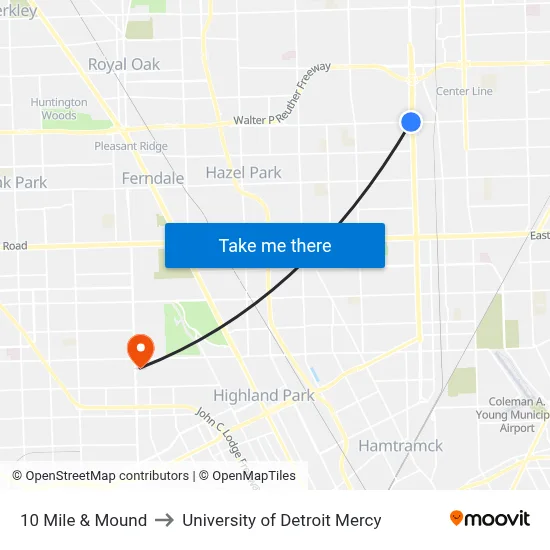 10 Mile & Mound to University of Detroit Mercy map