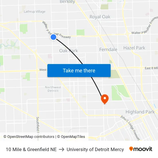 10 Mile & Greenfield NE to University of Detroit Mercy map