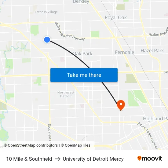 10 Mile & Southfield to University of Detroit Mercy map
