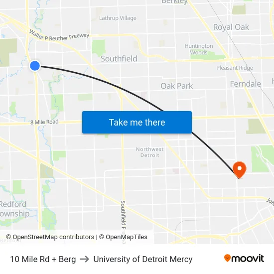 10 Mile & Berg to University of Detroit Mercy map