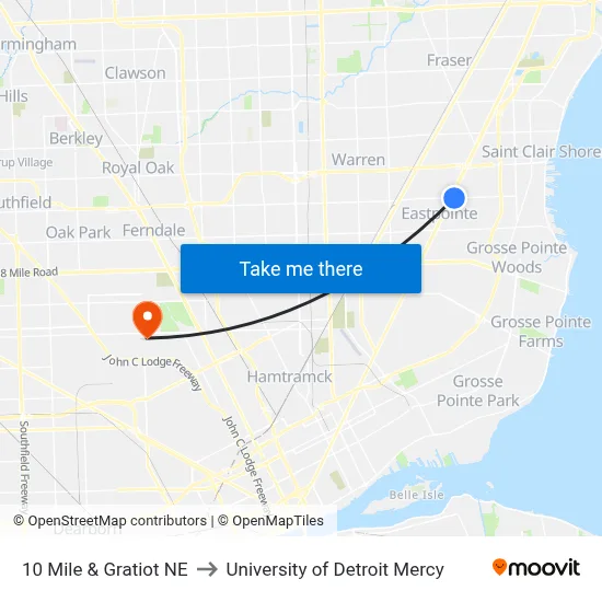 10 Mile & Gratiot NE to University of Detroit Mercy map