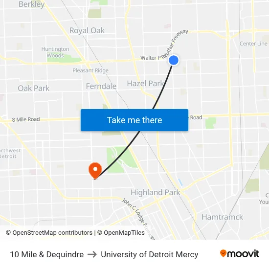 10 Mile & Dequindre to University of Detroit Mercy map
