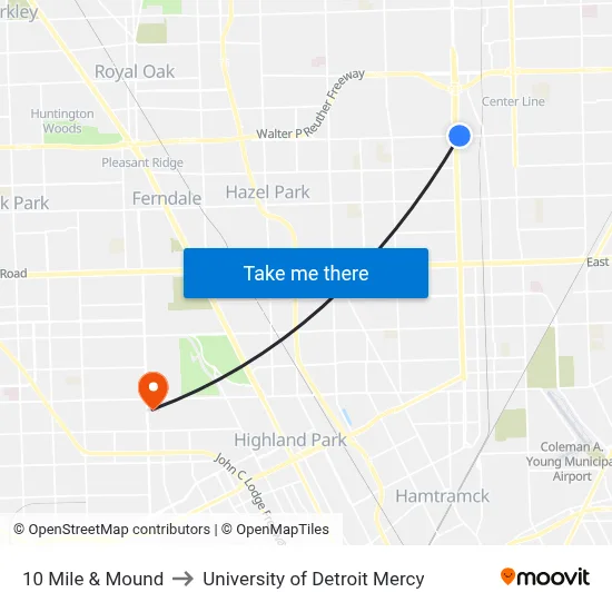 10 Mile & Mound to University of Detroit Mercy map