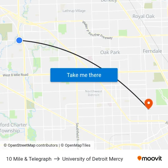 10 Mile & Telegraph to University of Detroit Mercy map