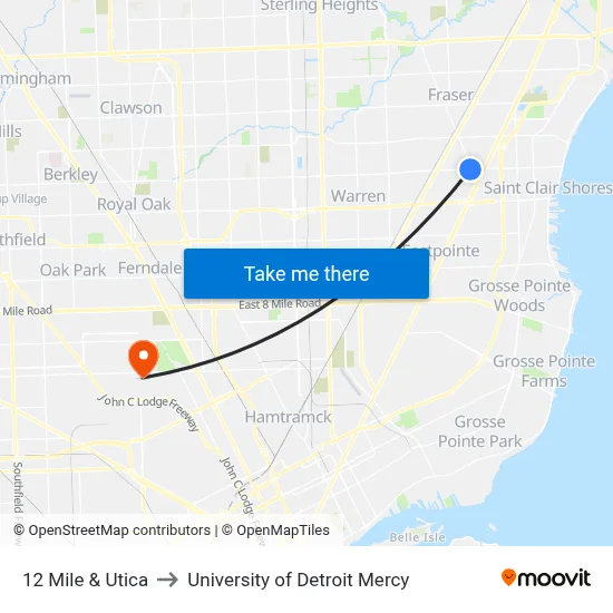 12 Mile & Utica to University of Detroit Mercy map