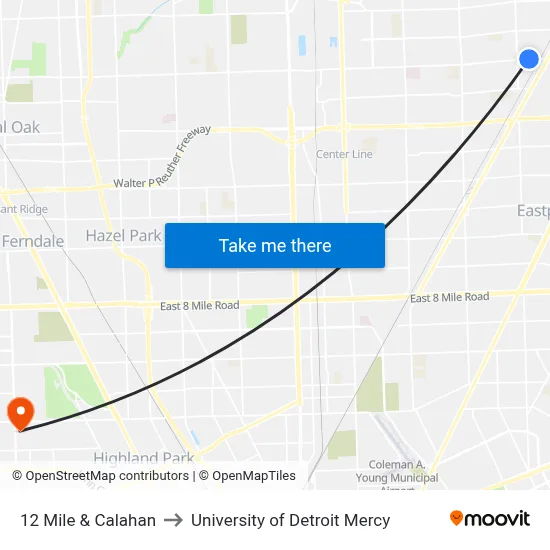 12 Mile & Calahan to University of Detroit Mercy map