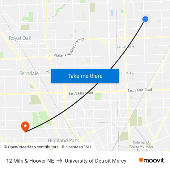 12 Mile & Hoover NE to University of Detroit Mercy map