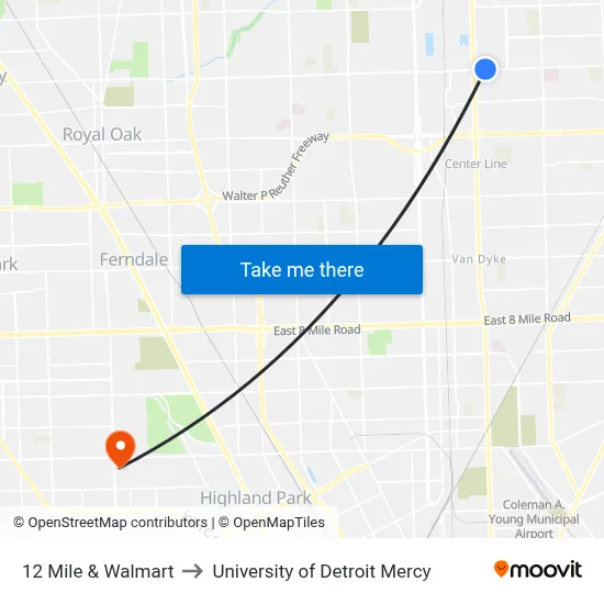 12 Mile & Walmart to University of Detroit Mercy map