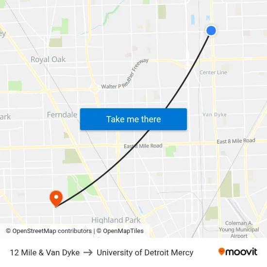 12 Mile & Van Dyke to University of Detroit Mercy map
