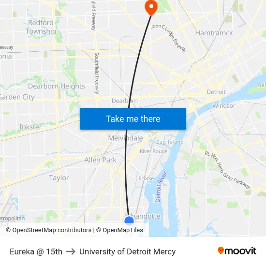 Eureka @ 15th to University of Detroit Mercy map