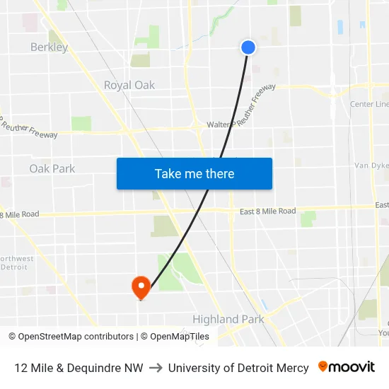 12 Mile & Dequindre NW to University of Detroit Mercy map