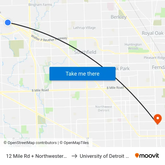 12 Mile & Northwestern Highway to University of Detroit Mercy map