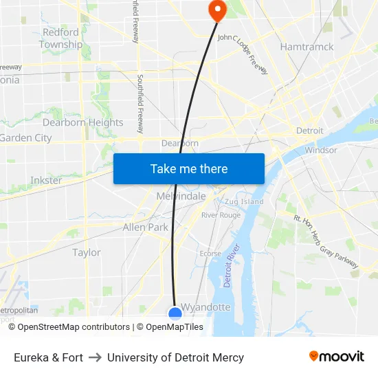 Eureka & Fort to University of Detroit Mercy map