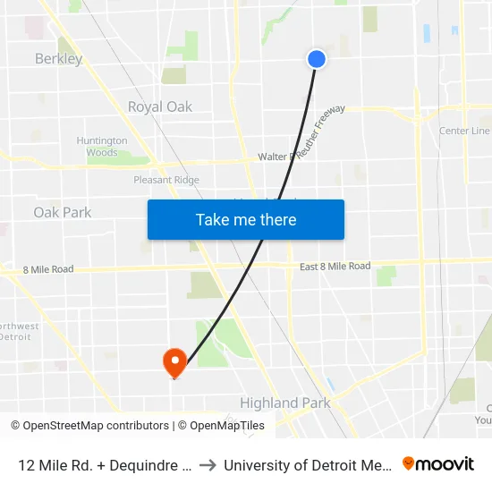 12 Mile & Dequindre SE to University of Detroit Mercy map