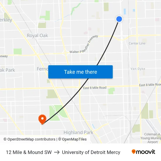 12 Mile & Mound SW to University of Detroit Mercy map