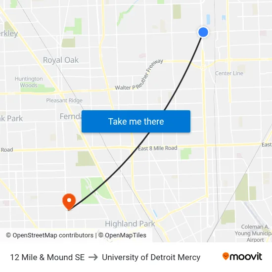 12 Mile & Mound SE to University of Detroit Mercy map