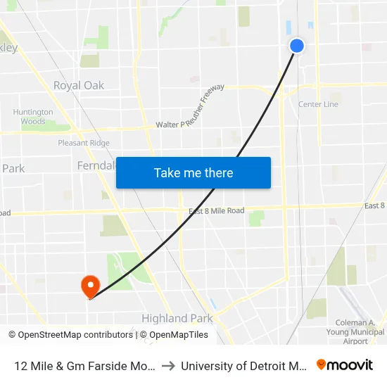 12 Mile & Gm Farside Mound to University of Detroit Mercy map