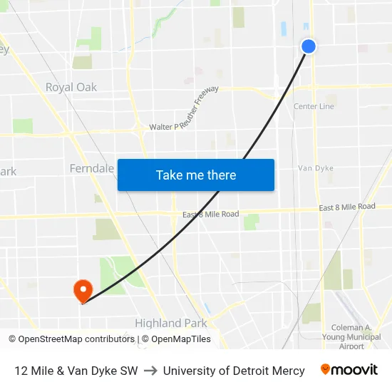 12 Mile & Van Dyke SW to University of Detroit Mercy map
