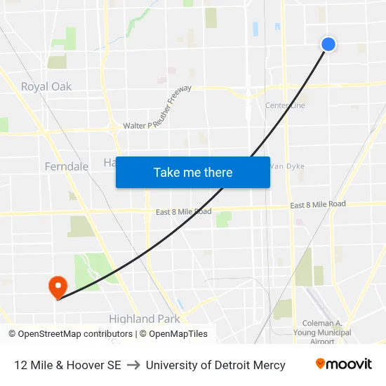 12 Mile & Hoover SE to University of Detroit Mercy map