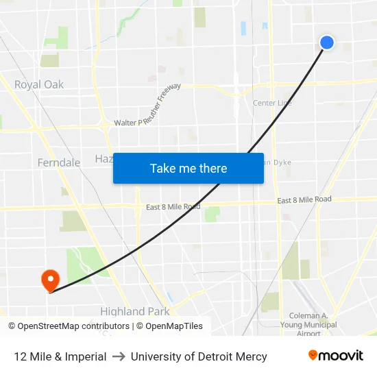 12 Mile & Imperial to University of Detroit Mercy map